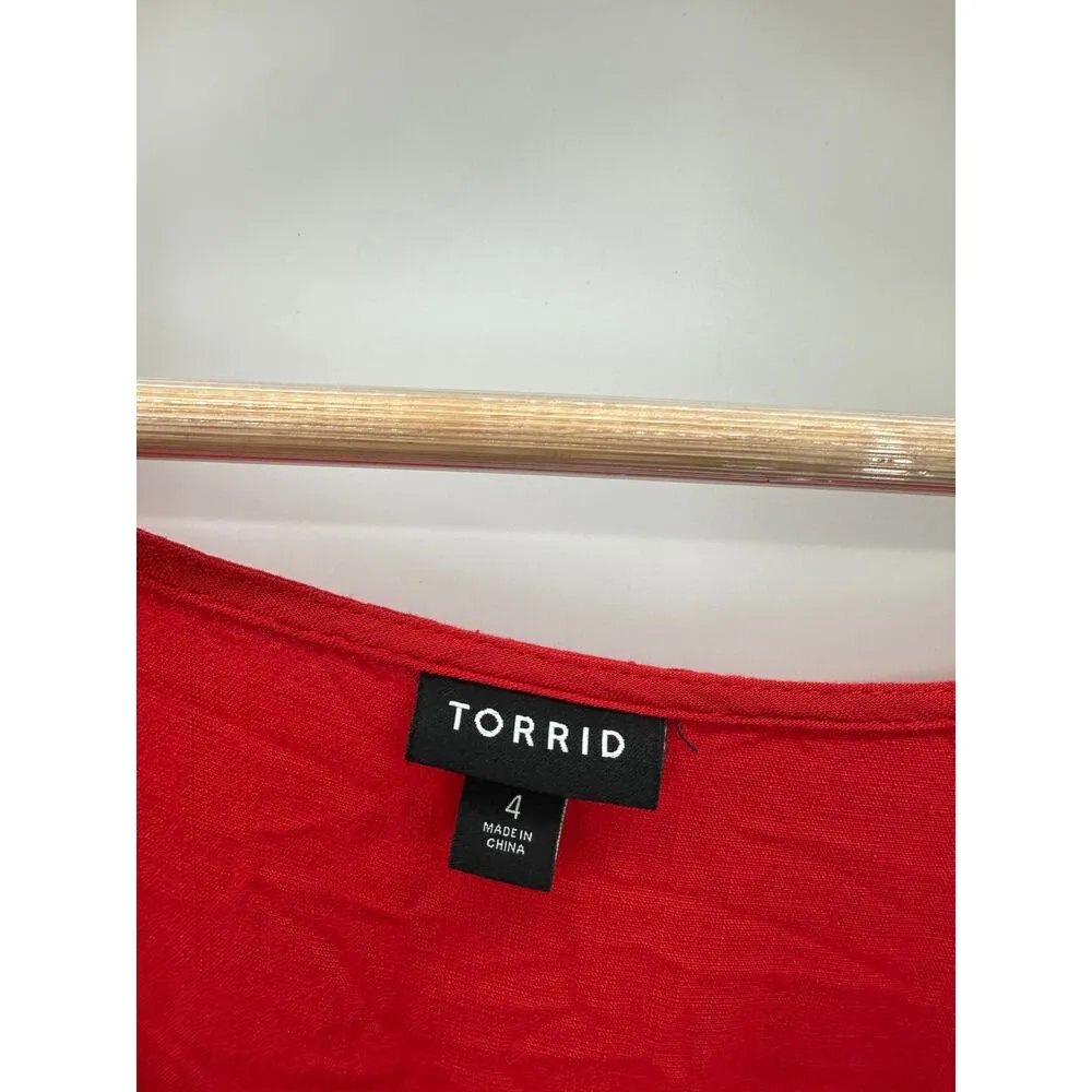 Torrid Red Babydoll Rayon Slub With Lace Inset Smocked Tiered Top Women 4X - Image 7