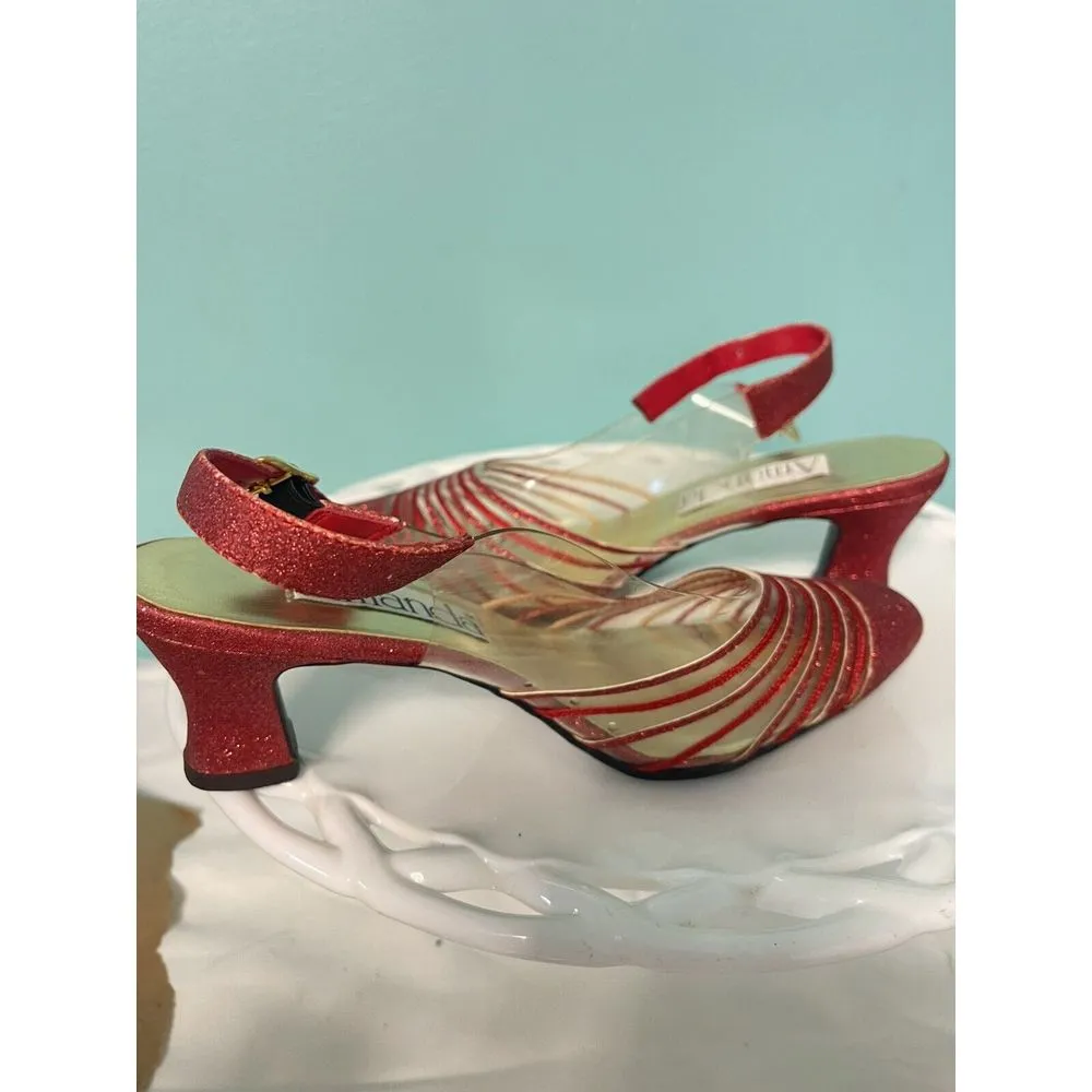 Vintage Amanda Cancun Red Glitter Slingback Closed Toe Sp Occasion Heels‎ Sz 7W - Image 6