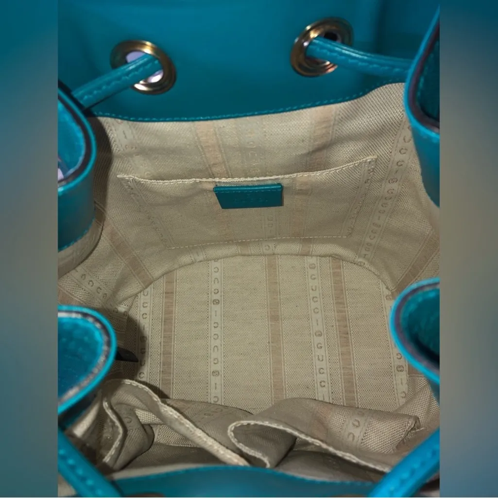 GUCCI Bright Diamanté Bucket Bag Teal Excellent! - Image 13