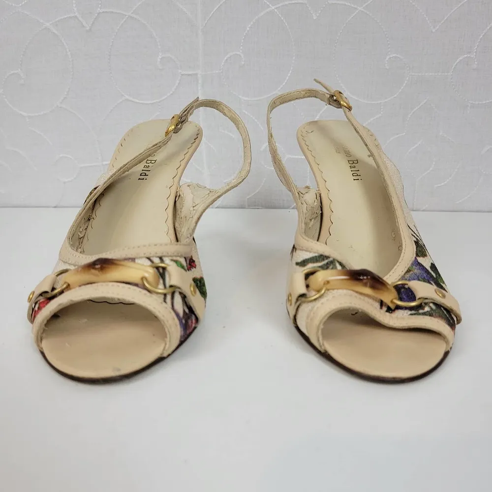 Massimo Baldi Womens Sandals Size 6.5 Cream Floral Open Toe Slingback Heels - Image 50