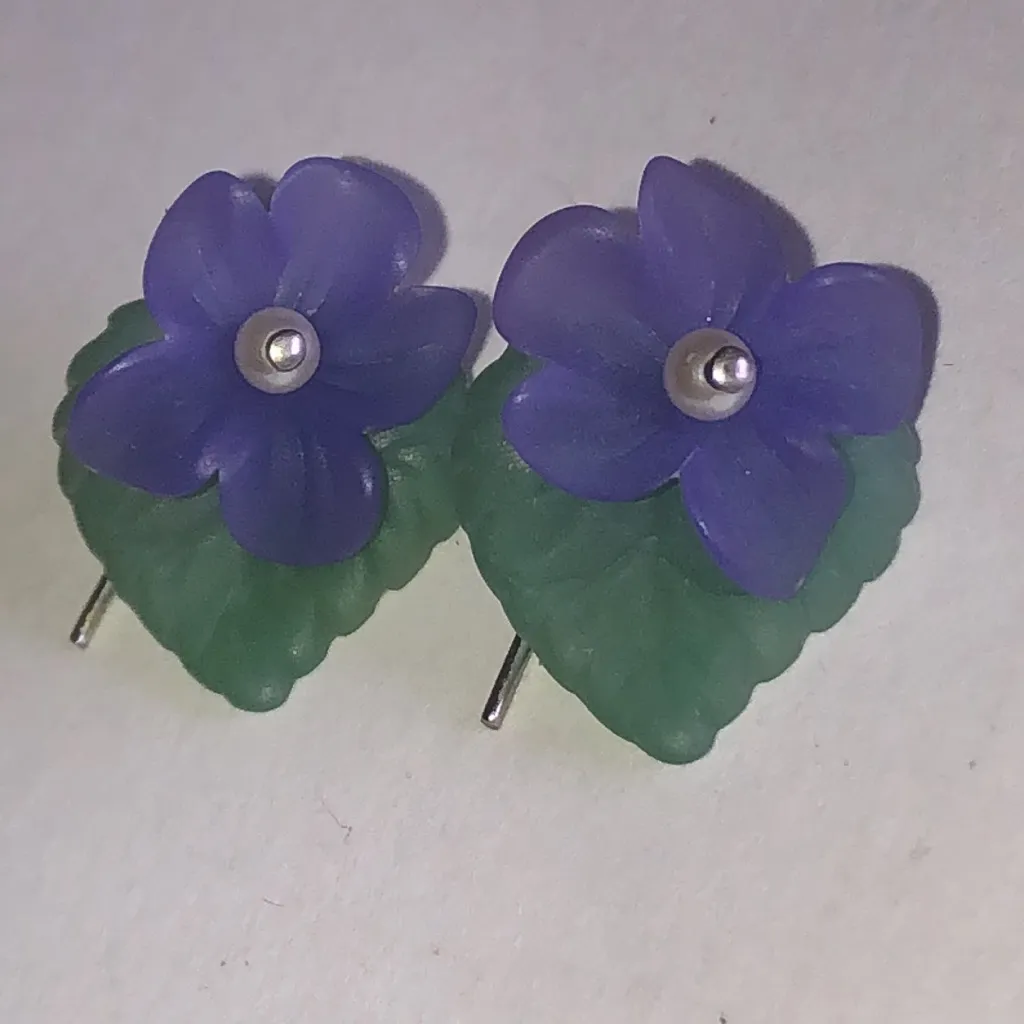 Purple and Green Floral Earrings - Image 2