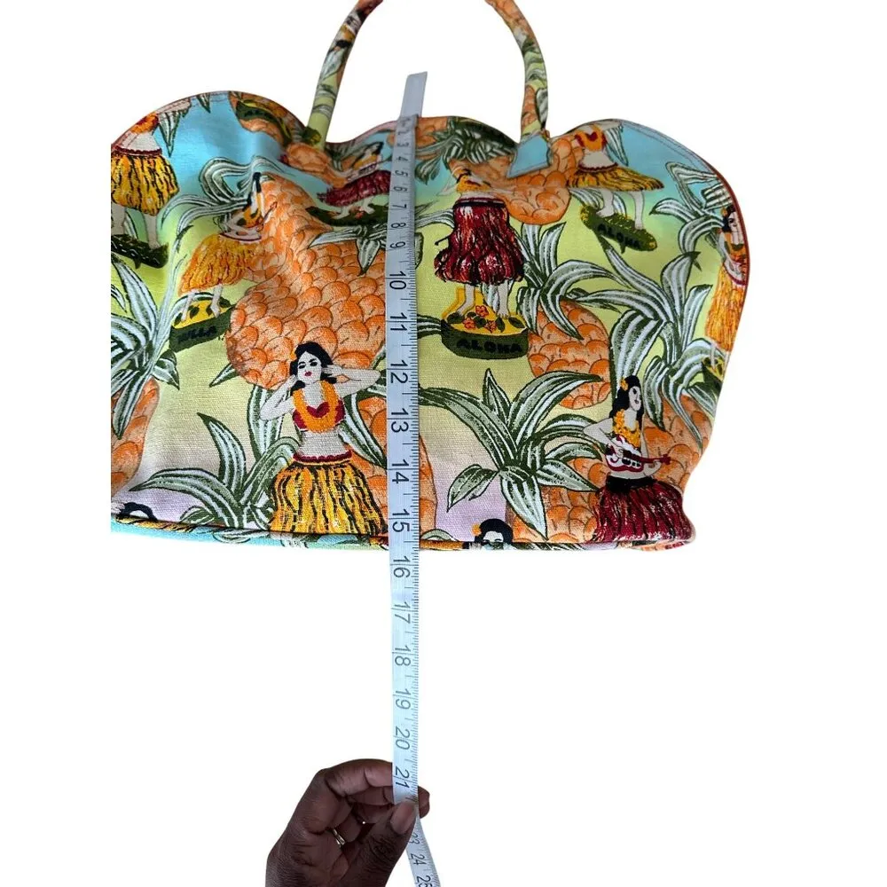 Hawaiian Print Canvas Tote Weekend Bag With Pineapple & Hula Girl Playing Guitar Orange - Image 9
