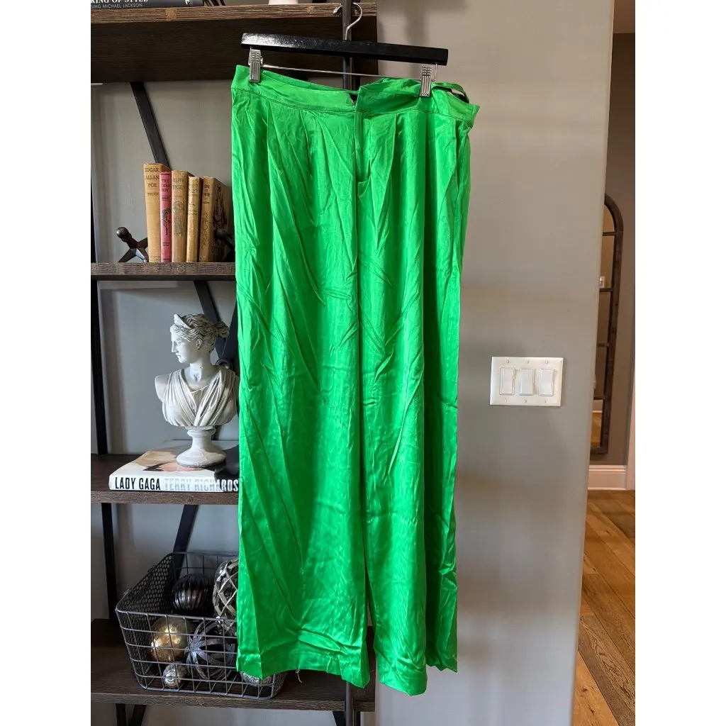 SEROYA Zarri Silk Wide Leg Pant Kelly Green Womens Size Small - Image 6