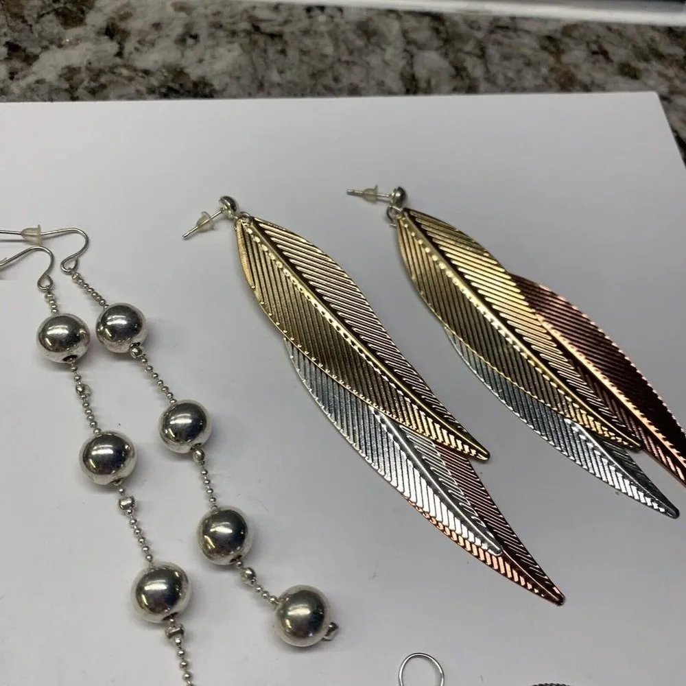 Lot Of 5 Large Statement Costume Earrings Pierced Dangle Mixed Lot! - Image 6