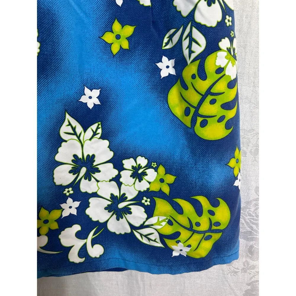 Vintage Mini Dress Medium Blue Green Tropical Floral USA Beach Surf Hawaiian - Image 2