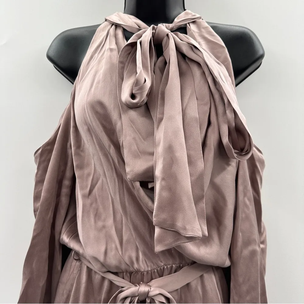 Zimmerman 100% Silk Sueded Billow Cold Shoulder Tie Asymmetrical Mini Dress Sz 6 - Image 4