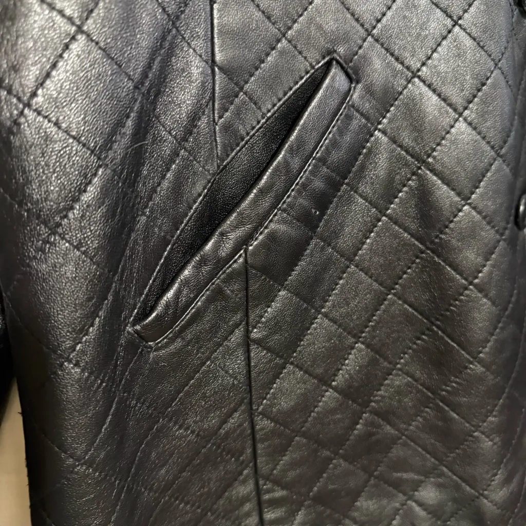 Siena Elegant Black Quilted Leather Jacket Vintage Size 16 - Image 4