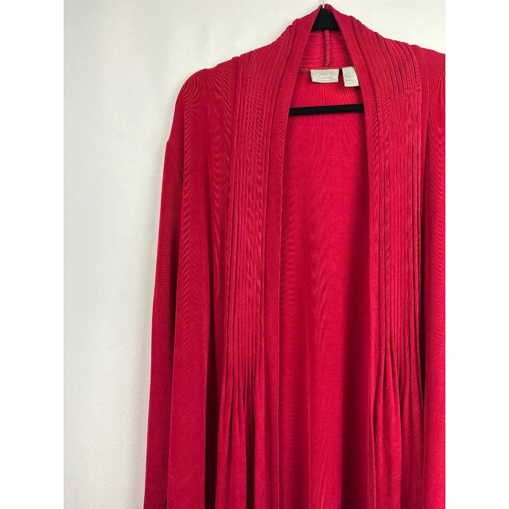 Women’s Chico’s Travelers Size 2XL Bright Red Long Sleeve Cardigan with Ribbed D - Image 2