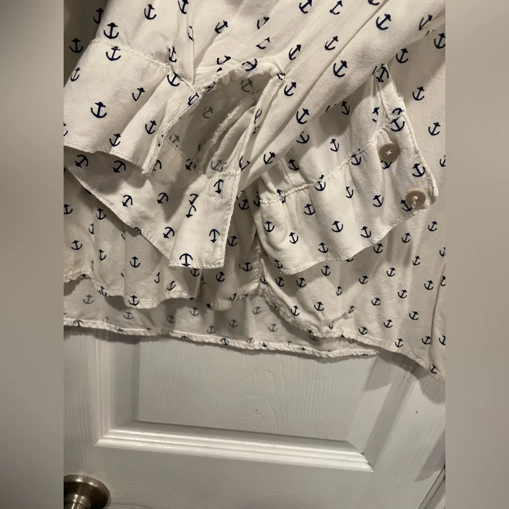 Just Living Size L Navy Blue Anchor Print Rayon Long Sleeve Button Down Shirt - Image 8