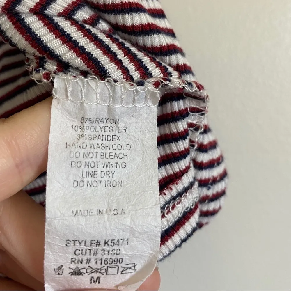 Striped Front Tie Ribbed Tee M - Image 4