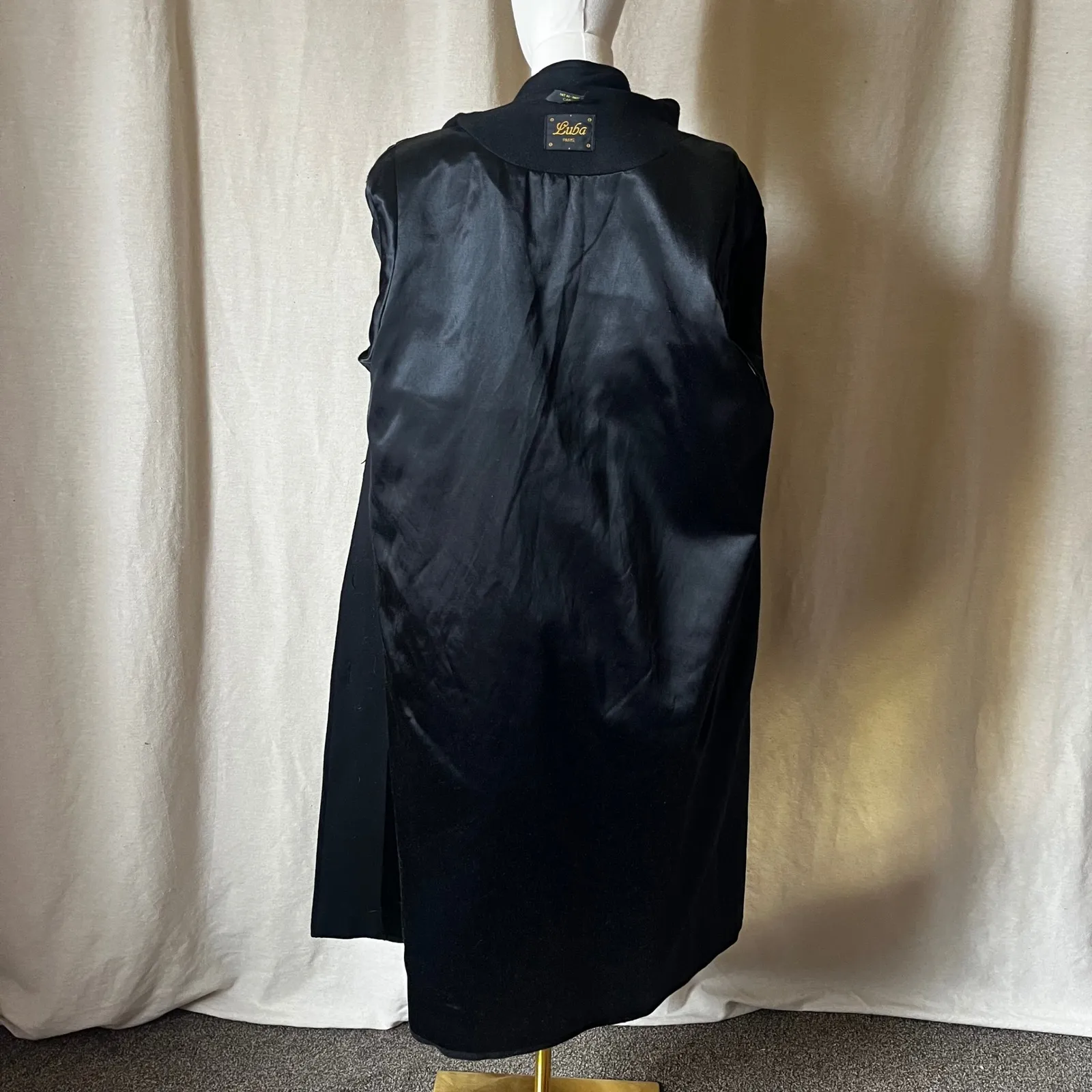 Vintage Luba Paris Black Virgin Wool Embroidered Long Coat Size M - Image 9
