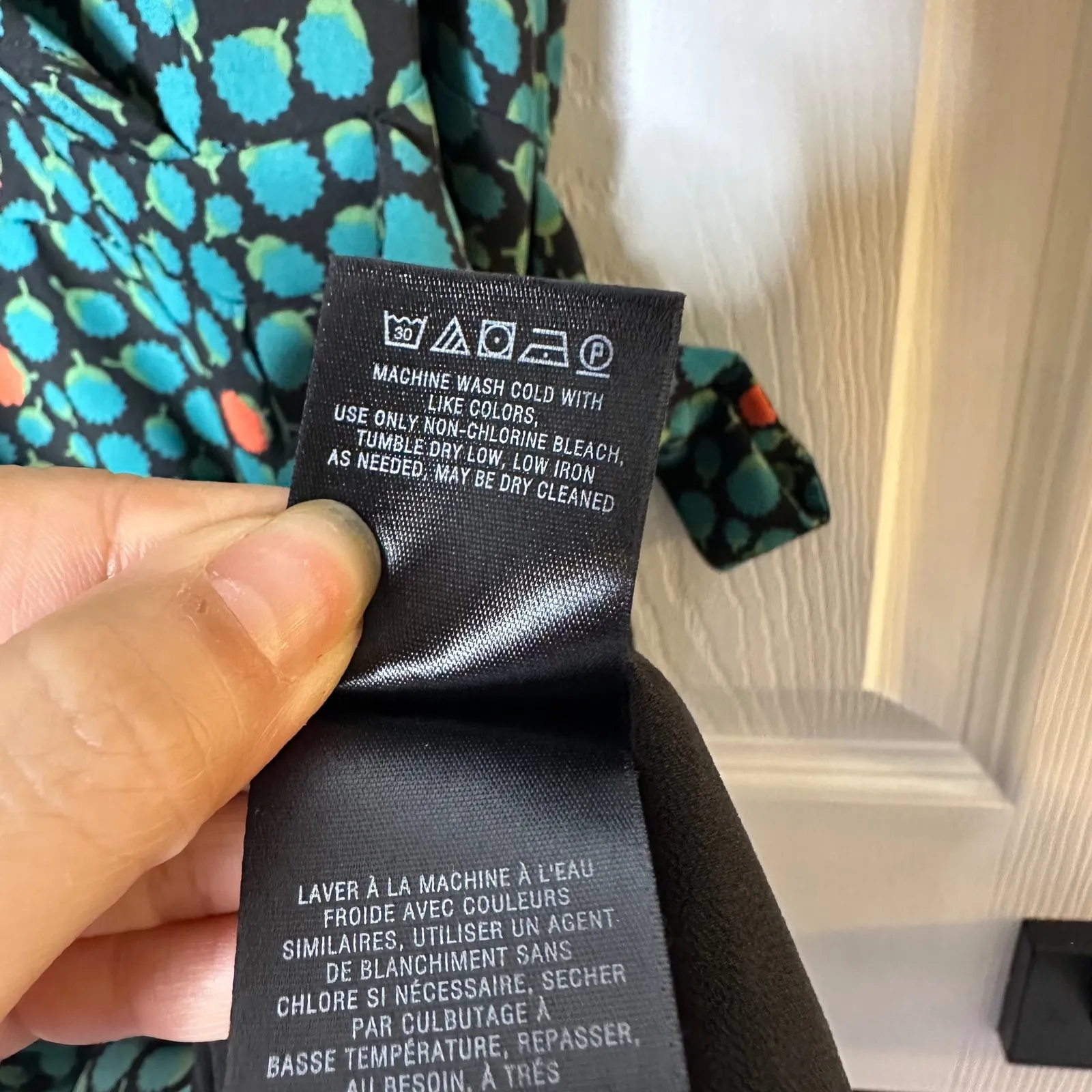 HD in Paris Anthro Teal Blue & Orange Print V Neck Midi Dress Size 10 Wrap Tie - Image 7