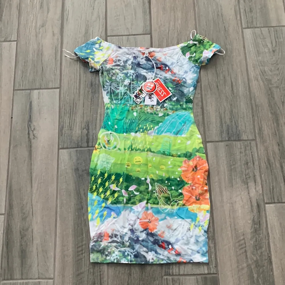 Guess JxBalvin off shoulder vibras print dress - Image 2