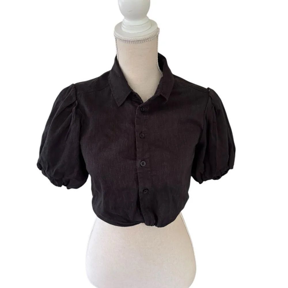 FRAME Voluminous Twist Crop Blouse In Noir XS NWOT - Image 2