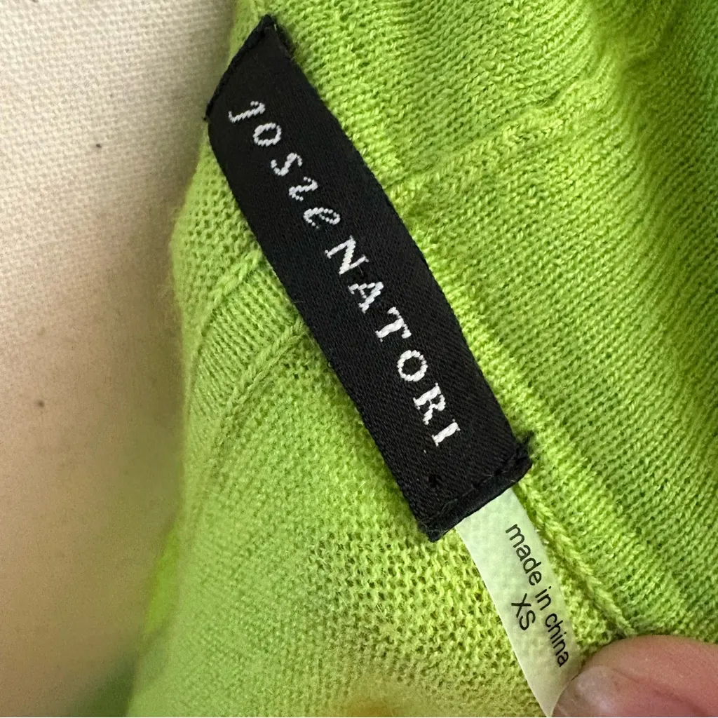 NATORI Riza Cashmere and Silk Green Bolero Open Front Sweater Cardigan Sz XS - Image 5
