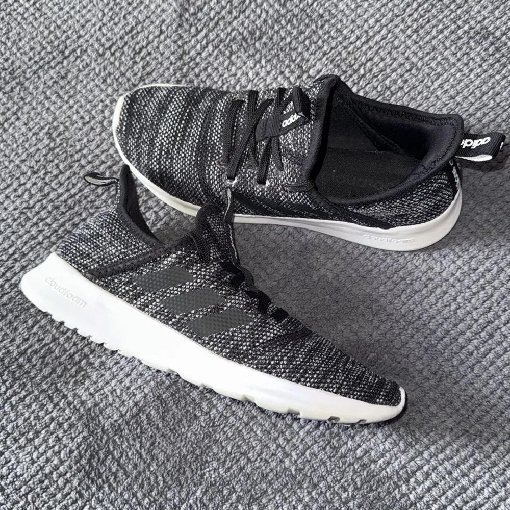 Adidas Cloudfoam Pure Black White Knit Slip-On Running Sneakers‎ Size 6 - Image 3