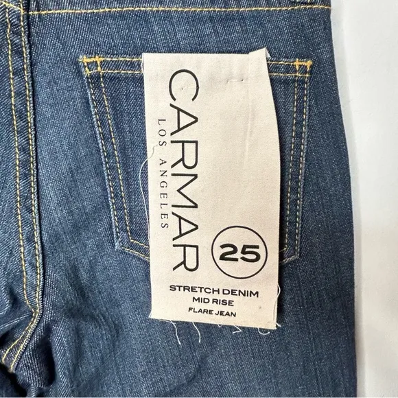 Carmar Flare Jordan Stretch Mid Rise Dark Wash Button Down Jeans Size 25 Blue - Image 5