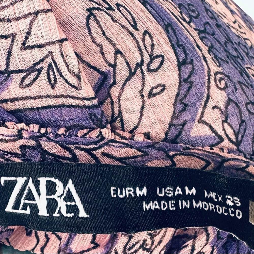 ZARA Purple Cropped Sheer Blouse Top Boho Indie Floral Mauve Ruffle - Image 16