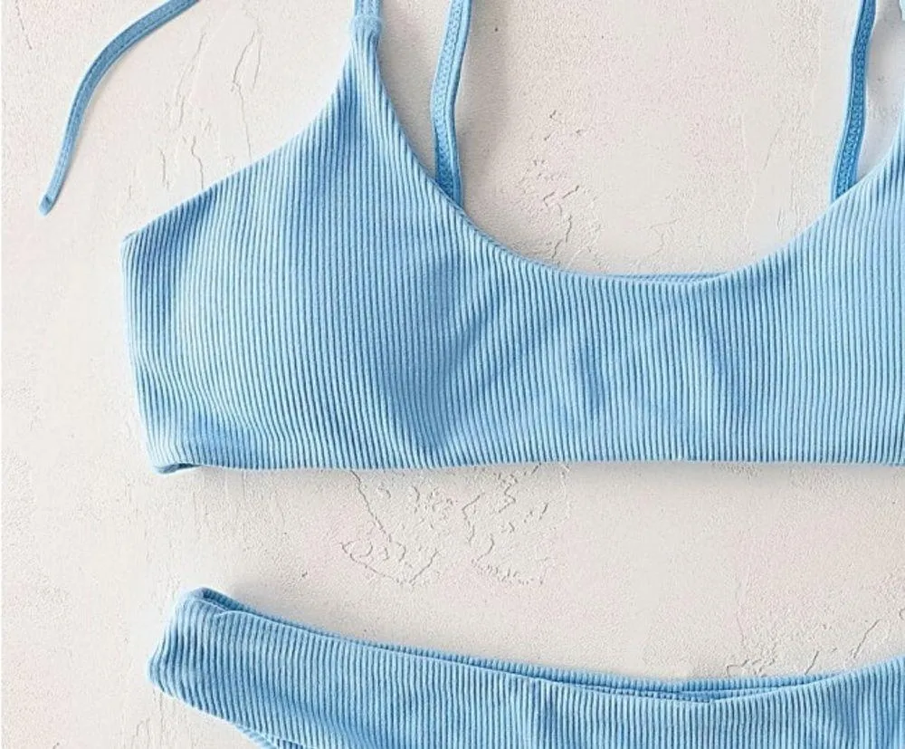 NWOT Light Blue Ribbed Bikini Set Size M - Image 7