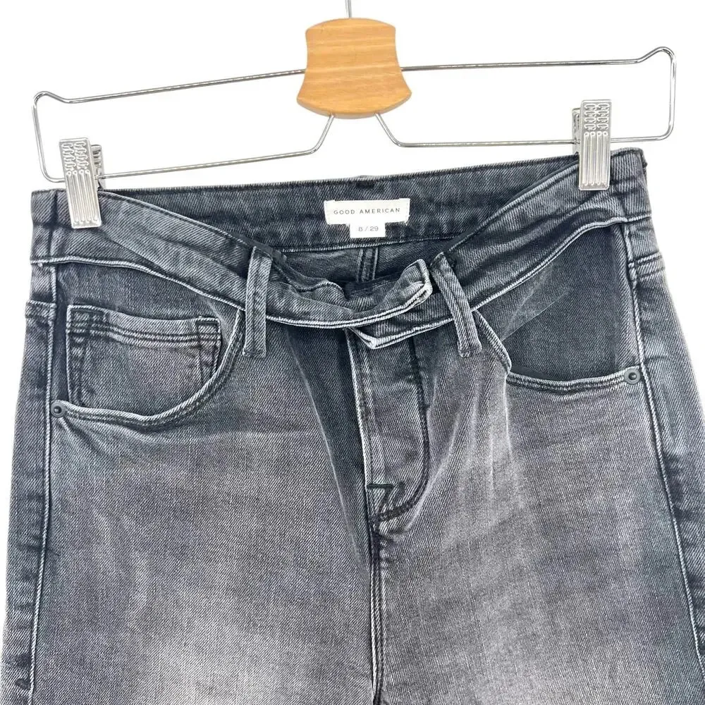 Good American Good Vintage Fold Over Waist Jeans‎ Black 220 Size 8 / 29 - Image 5