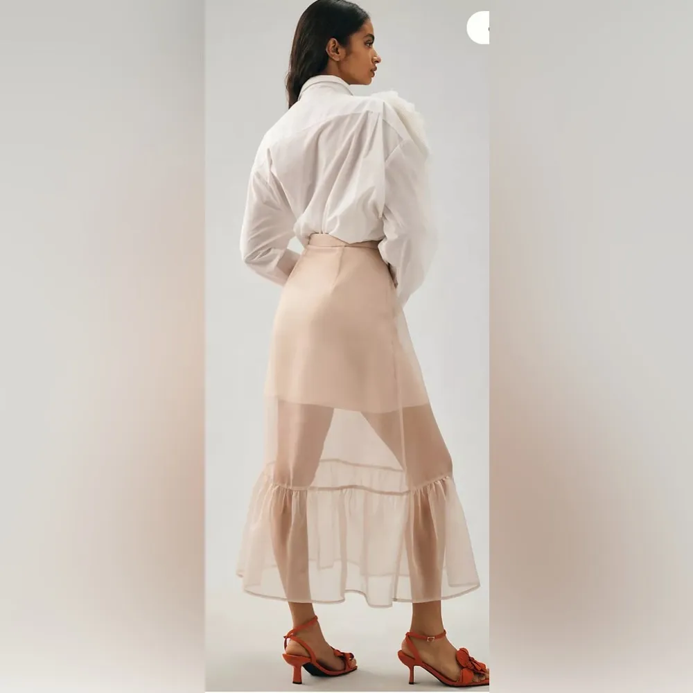Anthropologie Sheer Beige Organza Maxi Length Skirt Size 8 - Image 4