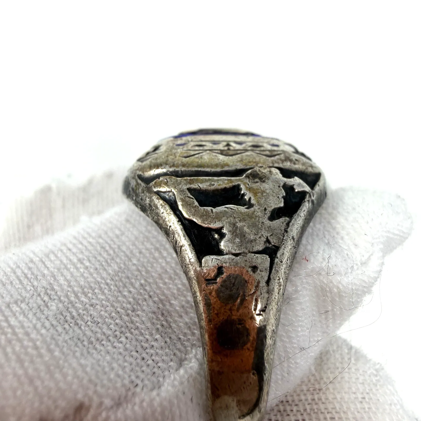 Vintage Herff Jones Sterling Silver Class Ring Blue Stone Heavy Statement Ring - Image 5