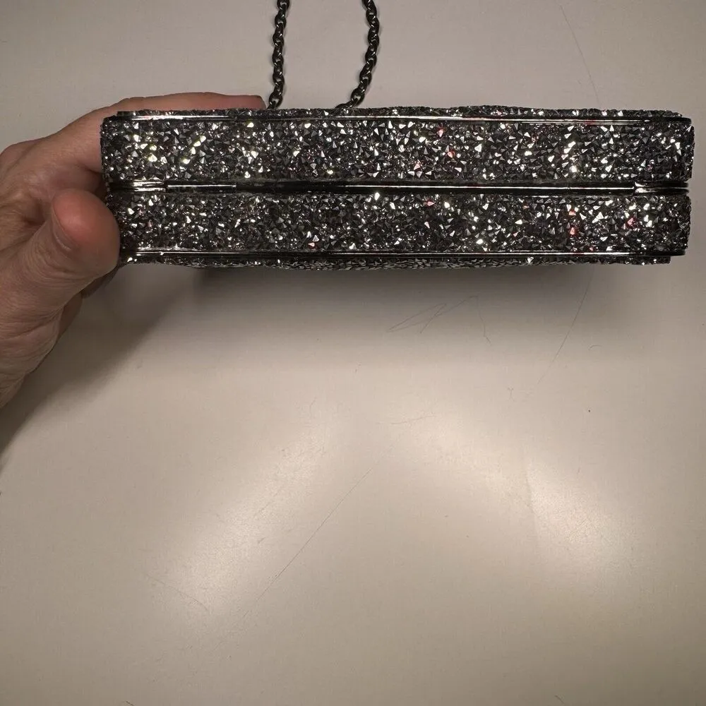 Sondra Roberts Glitter Rhinestone Top Lock Clutch Hard Side w/ Chain Handle - Image 6