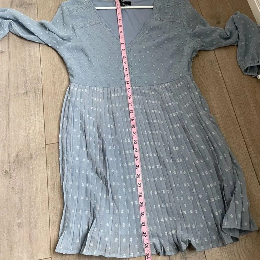 blue swiss dot mini dress long sleeve lacey cocktail wedding evening - Image 8