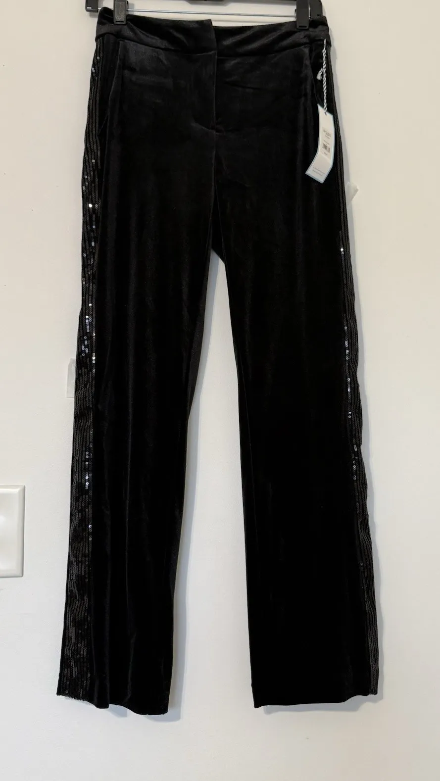 Draper James Velvet Fly Front Pants with Sequin Stripe Women’s Size 2 NWT Black - Image 1