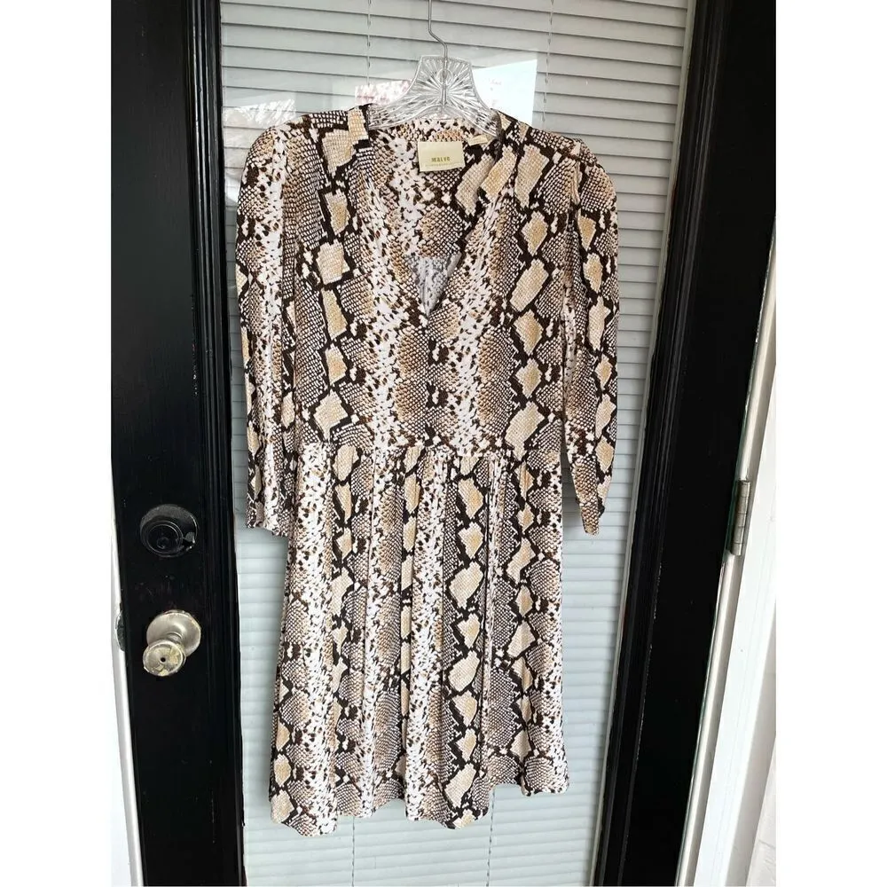 Anthropologie Women’s Juno Snake Skin Print 3/4 Sleeve Dress Brown Size XS - Image 9