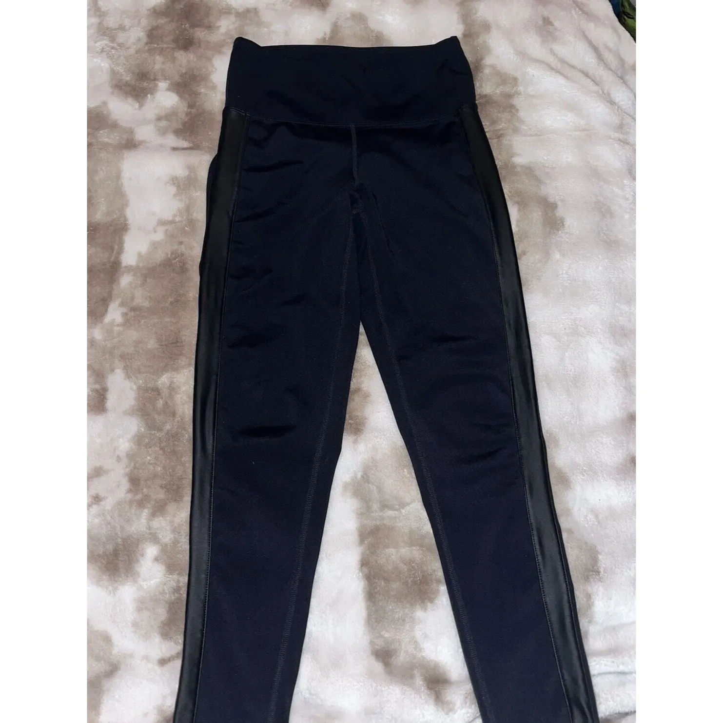 Nanette Lepore Women's Black Leggings Tuxedo Faux Leather Stripe Size XS - Image 2