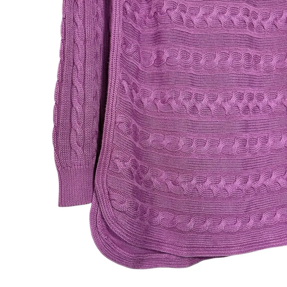 Ralph Lauren Sweater XL Cable Knit Tunic Boat Neck Orchid‎ Purple Curved Hem - Image 3