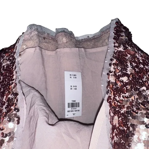 Abercrombie and Fitch Rose Gold Sequins Top Tie Open Back Boxy‎ party S - Image 8