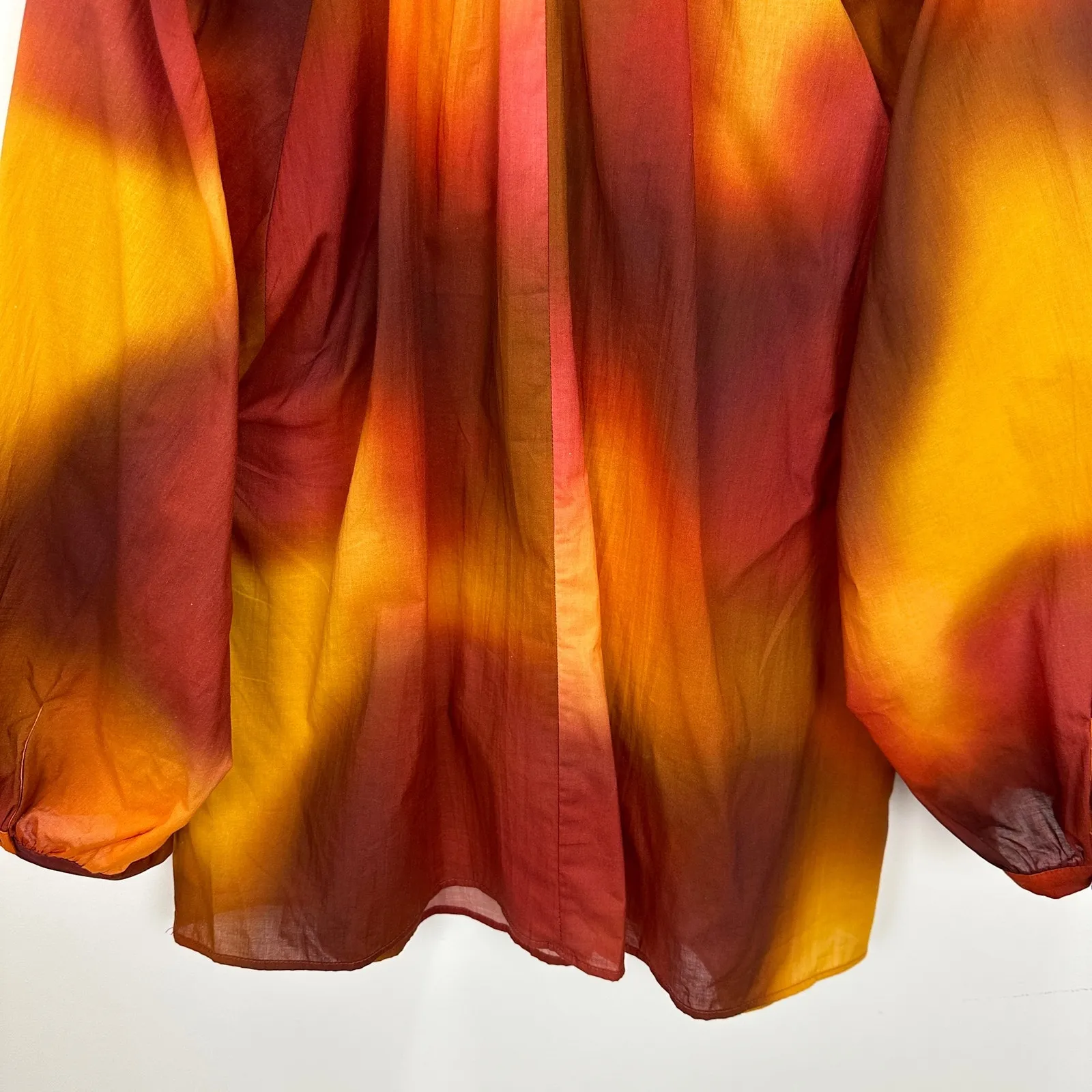 Zara Oversized Blouse Boho Resortwear Colorful Ombre Cotton Long Sleeve M NWT - Image 11