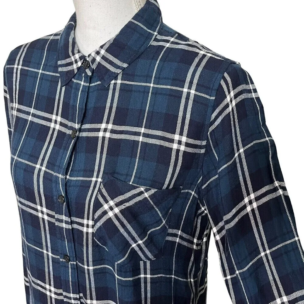 RAILS Bianca Shirt Dress Size Small Plaid Rayon Long Sleeve Mini Button Down - Image 7