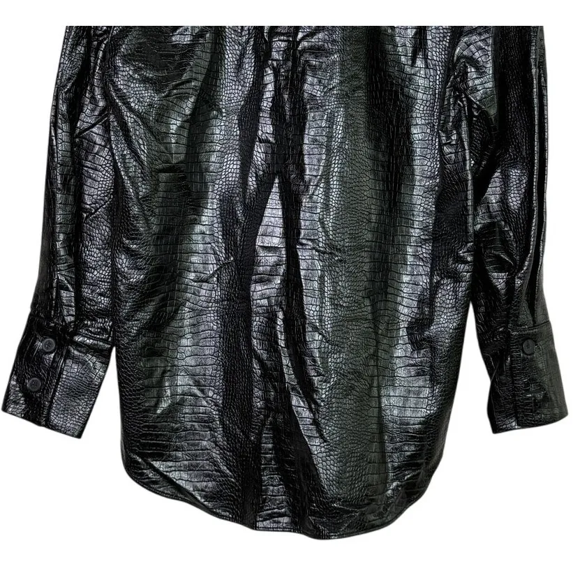 NWT Zara Oversized Faux Leather Longsleeve Shirt Jacket Shacket XS Black #3950 - Image 6