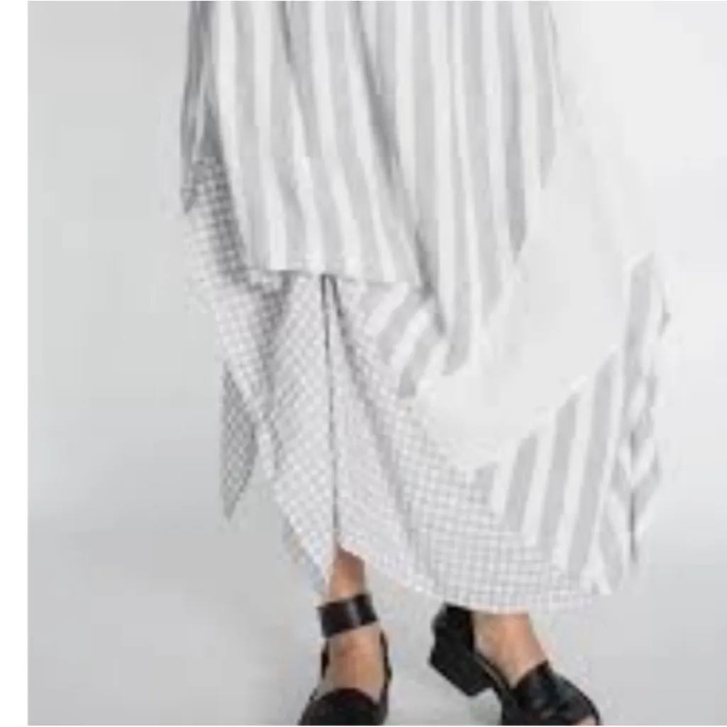 Luukaa Lagenlook Layered Asymmetrical Linen Midi Maxi Skirt Grey White Stripe Gray Size 6 - Image 2
