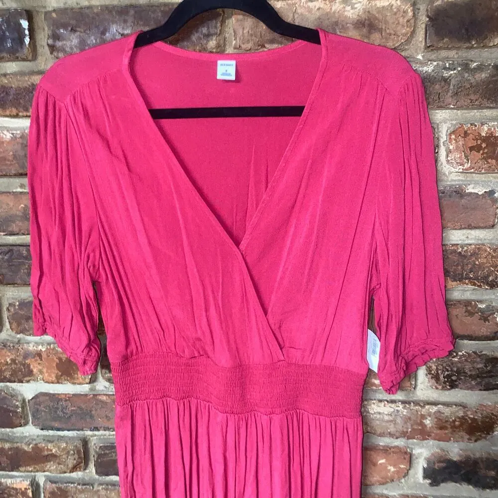 NWT Old Navy Pink Short Sleeve Empire Waist Surplice Maxi Dress Women's Small - Image 2