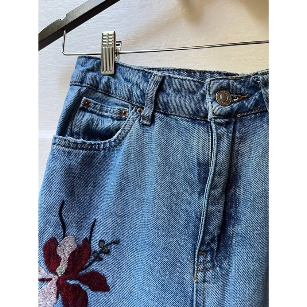 Topshop moto skinny W26 L30 Low Rise Red Yellow floral Embroidered Jeans Cotton - Image 6