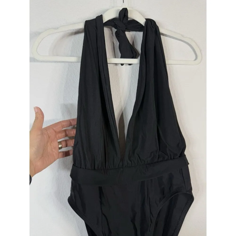 Anne Klein Women’s Size 10 Black High Leg Halter Neck Plunge Swimsuit Beach USA‎ - Image 7