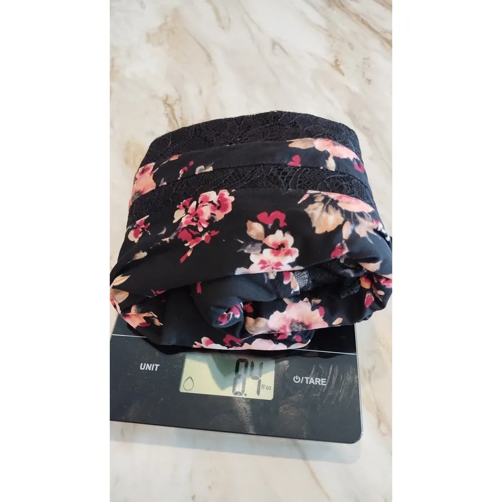 WHBM Floral Blouse medium White House Black Market Keyhole Stretch Lace Red Pink - Image 13