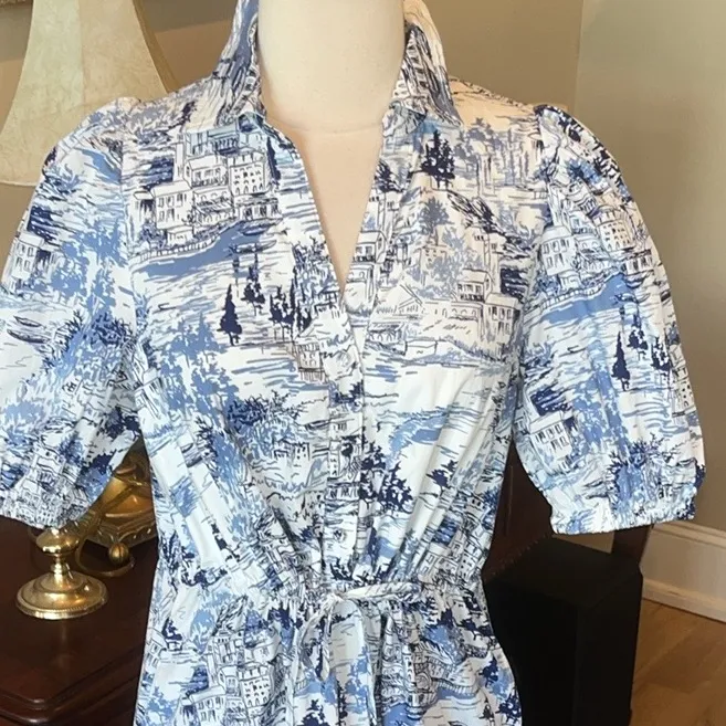 Sugar Lips Cutesy Flirty Blue White Etching Mini Dress Ruffle Hem New - Image 2