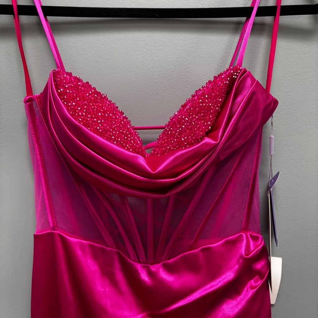 Ladivine by Cinderella Divine Fitted Embellished Corset Gown Fuchsia Pink 4 prom - Image 6