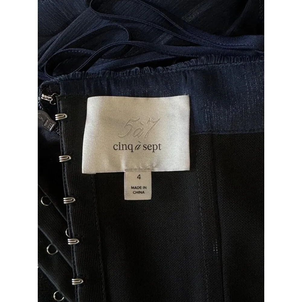 CINQ A SEPT Soleil Ruffle Trapeze Hi Low Midi Dress Navy Womens Size 4 - Image 11