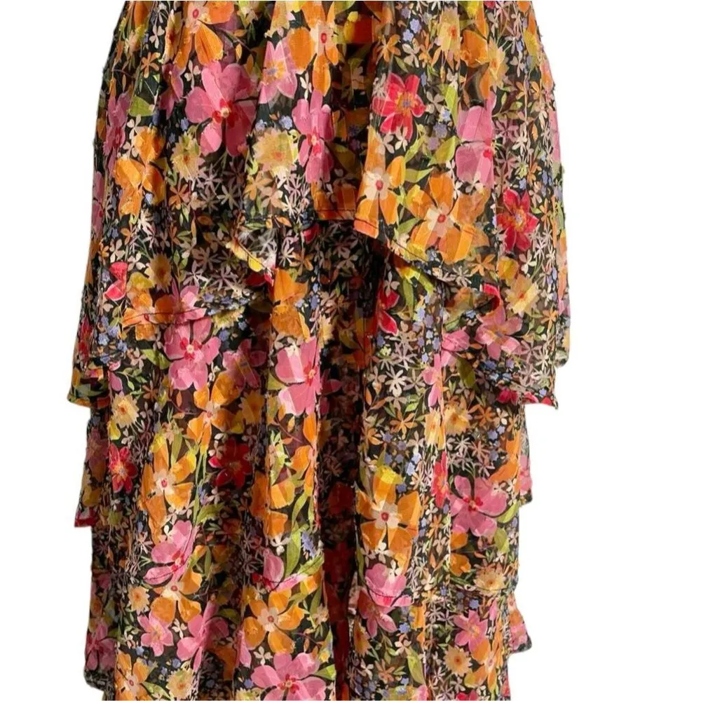 Hale Bob Size Medium  Jade Lurex Jacquard Tiered Dress Yellow $308 - Image 4