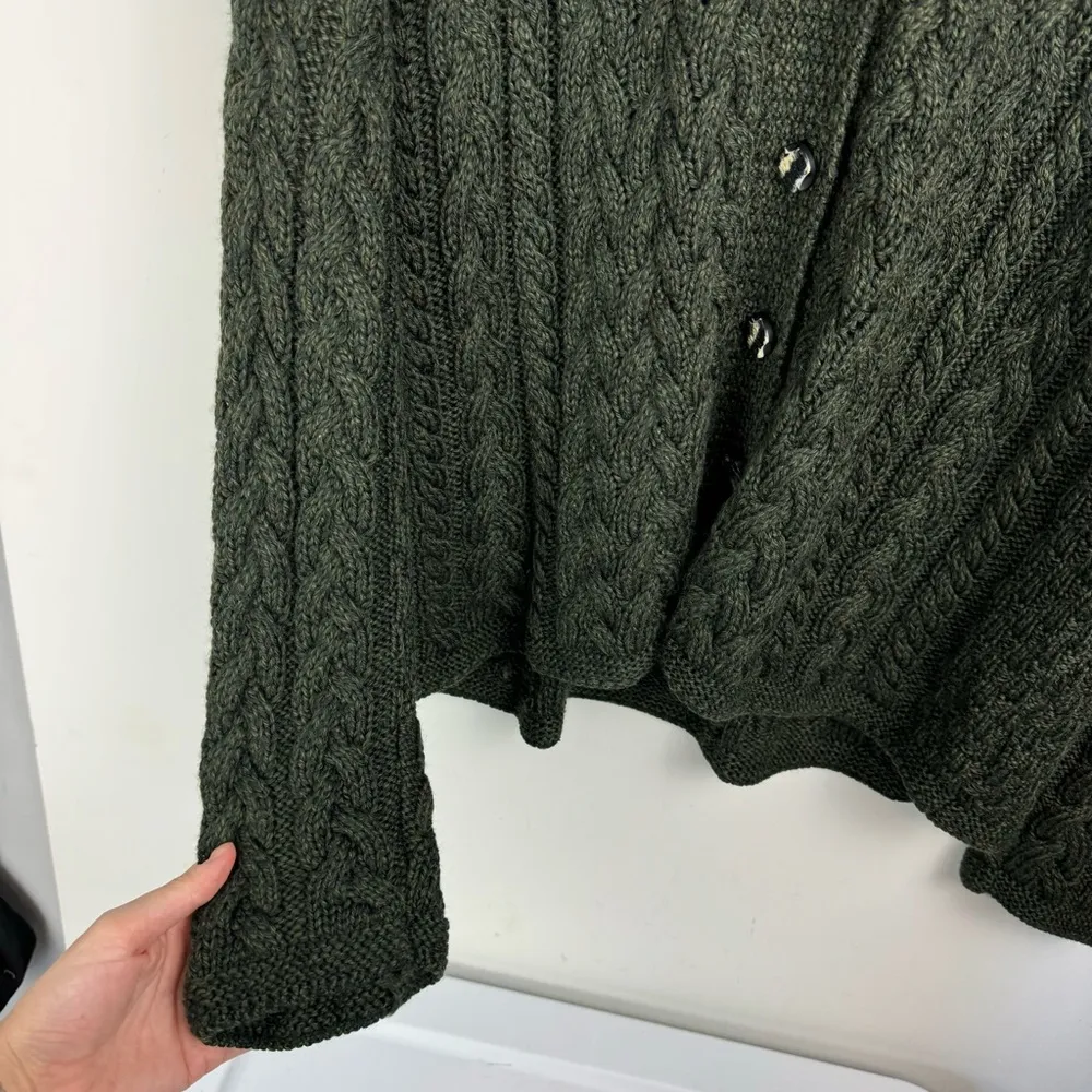 Carriag Donn Ireland Wool Fisherman Knit Sweater Cardigan Sz Large Green - Image 8