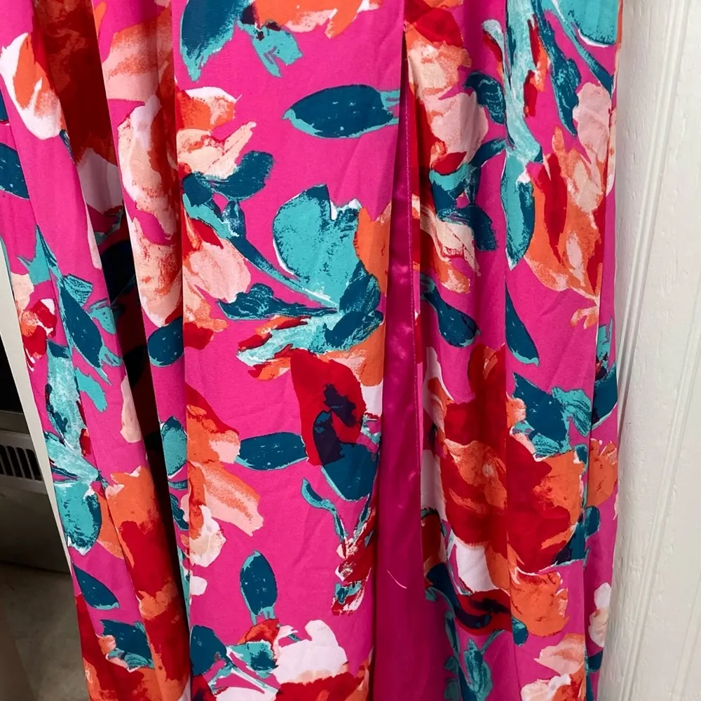 Lulus Carolita Magenta Floral Print Long Sleeve Maxi Dress Size Medium Side Slit Pink - Image 11