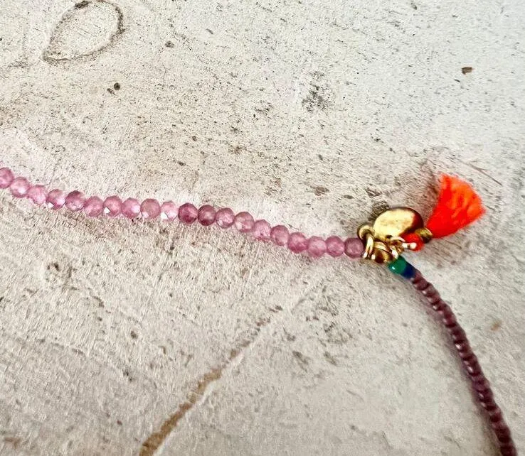 Shashi Aisha Rainbow Purple Crystal Beaded Necklace with Leather Pouch - Image 9