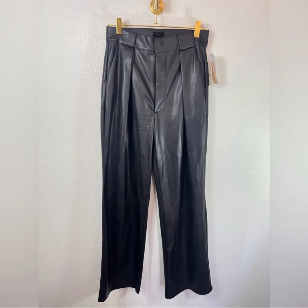 MOTHER NWT High Waist Tunnel Vision Pleated Wide Leg Faux Leather Pants Size 27 Black - Image 3