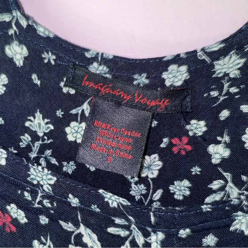 Imaginary Voyage S Overalls Rayon Knit Boho Floral Pants Jumpsuit Pockets Blue - Image 3